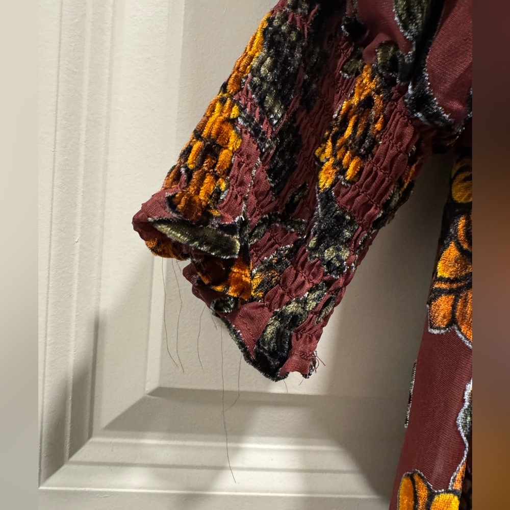 Burgundy and Gold Floral Long Sleeve Dress - Picture 15 of 15